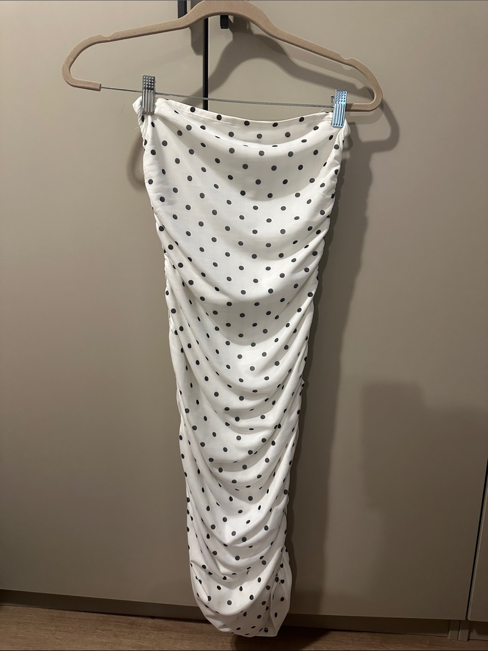 Reformation White Maxi Skirt with Black Polka Dots Size XS
